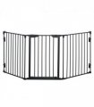 Pet Gate 3-Panel Dog Playpen for Indoor Stair Barrier W/ Walk Through Door Black