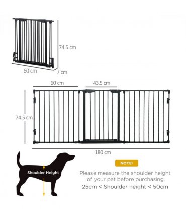 Pet Gate 3-Panel Dog Playpen for Indoor Stair Barrier W/ Walk Through Door Black