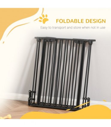 Pet Gate 3-Panel Dog Playpen for Indoor Stair Barrier W/ Walk Through Door Black