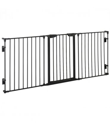 Pet Gate 3-Panel Dog Playpen for Indoor Stair Barrier W/ Walk Through Door Black