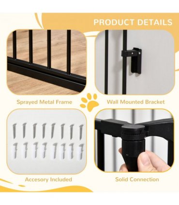 Pet Gate 3-Panel Dog Playpen for Indoor Stair Barrier W/ Walk Through Door Black