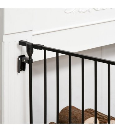Pet Gate 3-Panel Dog Playpen for Indoor Stair Barrier W/ Walk Through Door Black
