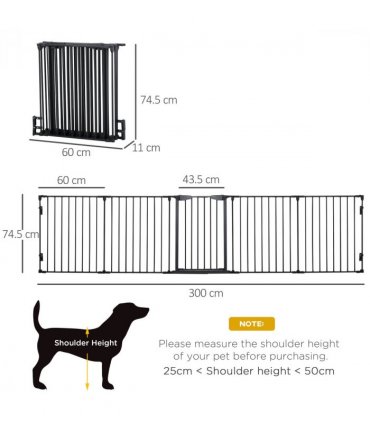 Pet Gate 5-Panel Dog Playpen for Indoor Stair Barrier W/ Walk Through Door Black