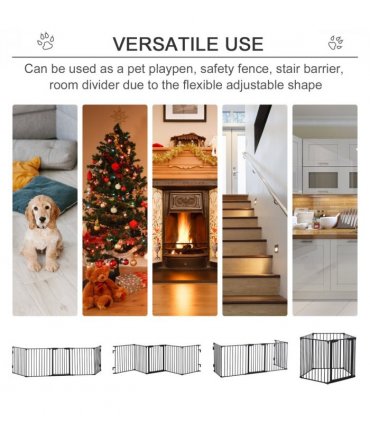 Pet Gate 5-Panel Dog Playpen for Indoor Stair Barrier W/ Walk Through Door Black