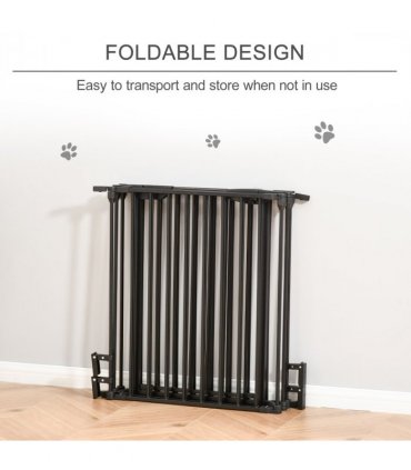 Pet Gate 5-Panel Dog Playpen for Indoor Stair Barrier W/ Walk Through Door Black