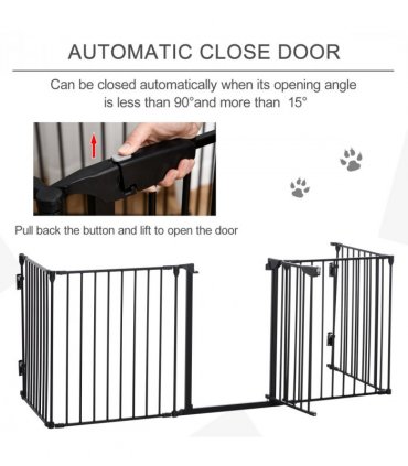 Pet Gate 5-Panel Dog Playpen for Indoor Stair Barrier W/ Walk Through Door Black