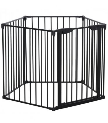 Pet Gate 5-Panel Dog Playpen for Indoor Stair Barrier W/ Walk Through Door Black