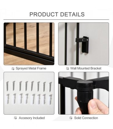 Pet Gate 5-Panel Dog Playpen for Indoor Stair Barrier W/ Walk Through Door Black