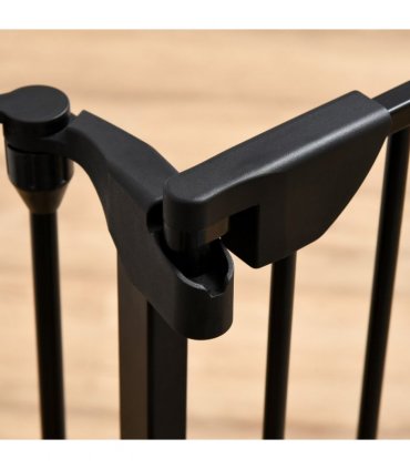 Pet Gate 5-Panel Dog Playpen for Indoor Stair Barrier W/ Walk Through Door Black