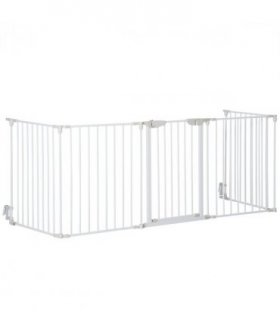Pet Gate 5-Panel Dog Playpen for Indoor Stair Barrier W/ Walk Through Door White