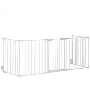 Pet Gate 5-Panel Dog Playpen for Indoor Stair Barrier W/ Walk Through Door White