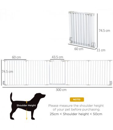 Pet Gate 5-Panel Dog Playpen for Indoor Stair Barrier W/ Walk Through Door White