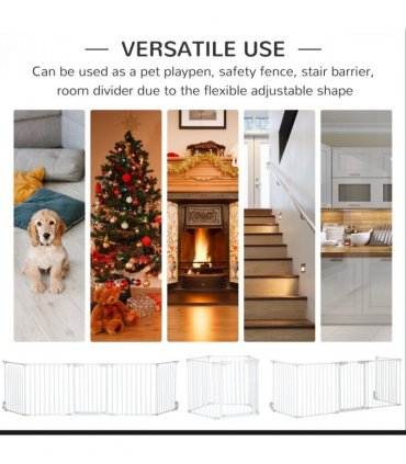 Pet Gate 5-Panel Dog Playpen for Indoor Stair Barrier W/ Walk Through Door White
