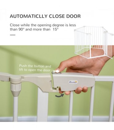 Pet Gate 5-Panel Dog Playpen for Indoor Stair Barrier W/ Walk Through Door White