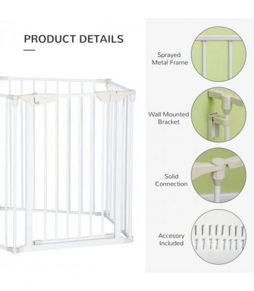Pet Gate 5-Panel Dog Playpen for Indoor Stair Barrier W/ Walk Through Door White