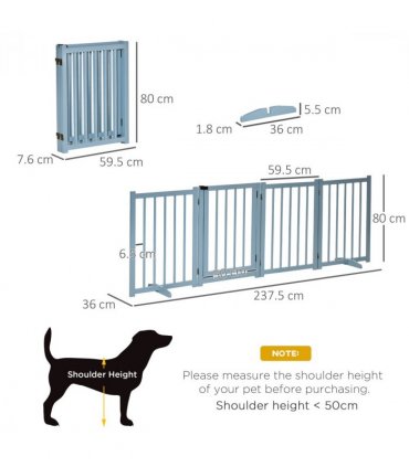 Wooden Foldable Dog Safety Barrier w/ 4 Panels for Small&Medium Dogs Blue Grey