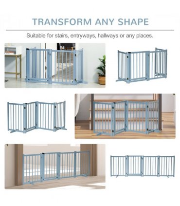 Wooden Foldable Dog Safety Barrier w/ 4 Panels for Small&Medium Dogs Blue Grey
