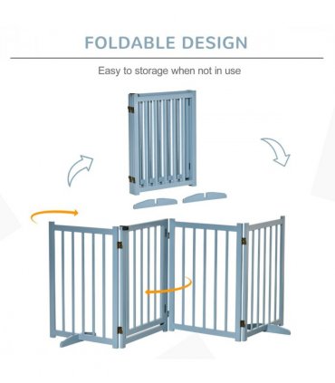 Wooden Foldable Dog Safety Barrier w/ 4 Panels for Small&Medium Dogs Blue Grey