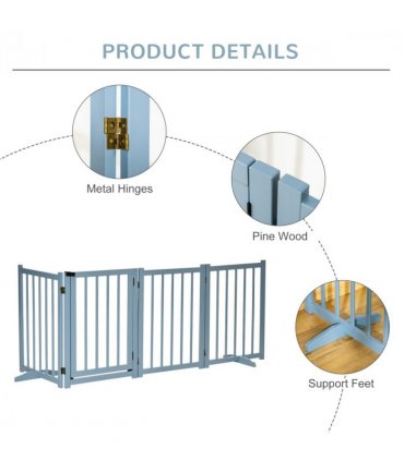 Wooden Foldable Dog Safety Barrier w/ 4 Panels for Small&Medium Dogs Blue Grey