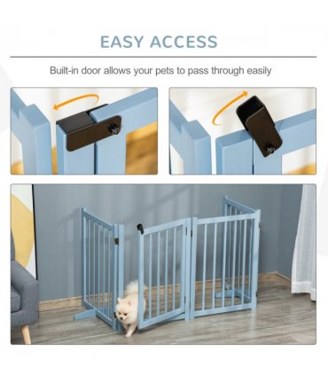 Wooden Foldable Dog Safety Barrier w/ 4 Panels for Small&Medium Dogs Blue Grey