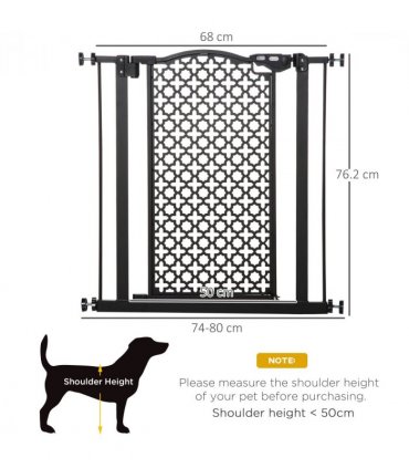 74-80 cm Pet Safety Gate Stair Pressure Fit w/ Auto Close Double Locking, Black