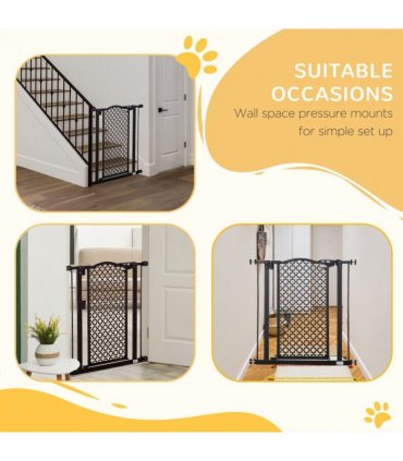 74-80 cm Pet Safety Gate Stair Pressure Fit w/ Auto Close Double Locking, Black