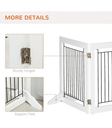 Foldable Dog Gate Freestanding Wooden Pet Barrier w/ 3 Panels, 2 Support Feet