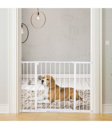 Pressure Fit Dog Gate Pet Barrier for stairs doorway, 76-107cm Width White
