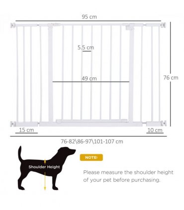 Pressure Fit Dog Gate Pet Barrier for stairs doorway, 76-107cm Width White