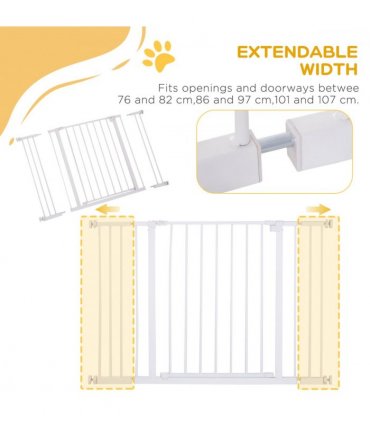 Pressure Fit Dog Gate Pet Barrier for stairs doorway, 76-107cm Width White