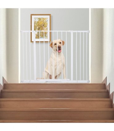 Pressure Fit Dog Gate Pet Barrier for stairs doorway, 76-107cm Width White