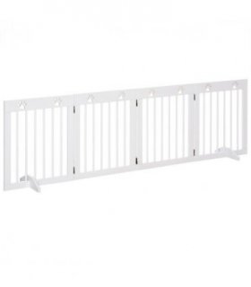 Freestanding Pet Gate 4 Panel Folding Wooden Dog Barrier w/ Support Feet