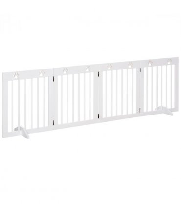 Freestanding Pet Gate 4 Panel Folding Wooden Dog Barrier w/ Support Feet