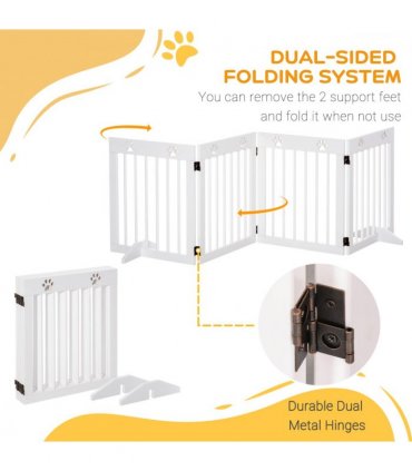 Freestanding Pet Gate 4 Panel Folding Wooden Dog Barrier w/ Support Feet
