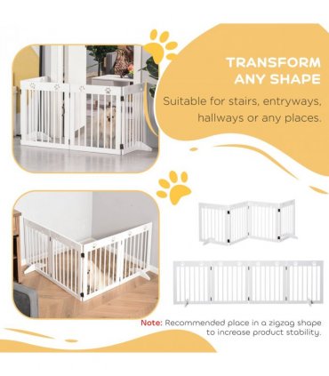 Freestanding Pet Gate 4 Panel Folding Wooden Dog Barrier w/ Support Feet