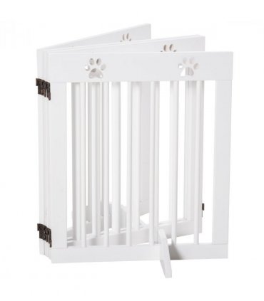 Freestanding Pet Gate 4 Panel Folding Wooden Dog Barrier w/ Support Feet