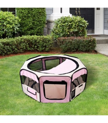 Fabric Pet Playpen Pink 90L x 90W x 41H cm Puppy Dog Cat Rabbit Pig Guinea S M L