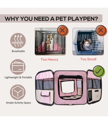 Fabric Pet Playpen Pink 90L x 90W x 41H cm Puppy Dog Cat Rabbit Pig Guinea S M L