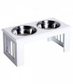 Raised Pet Feeder Elevated Double Staninless Steel Bowls Stand Water White