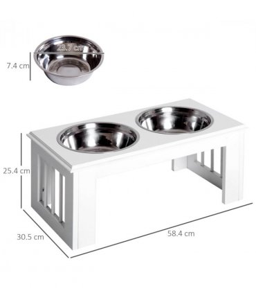 Raised Pet Feeder Elevated Double Staninless Steel Bowls Stand Water White
