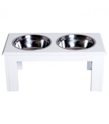 Raised Pet Feeder Elevated Double Staninless Steel Bowls Stand Water White