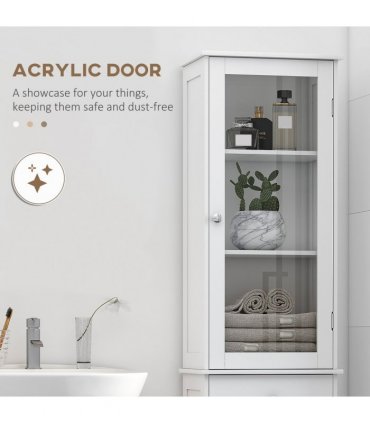 Bathroom Storage Cabinet White 40cmx27cmx171.5cm 3-tier Shelf Drawer Glass Door