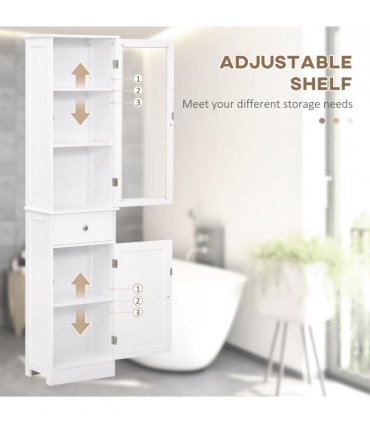 Bathroom Storage Cabinet White 40cmx27cmx171.5cm 3-tier Shelf Drawer Glass Door