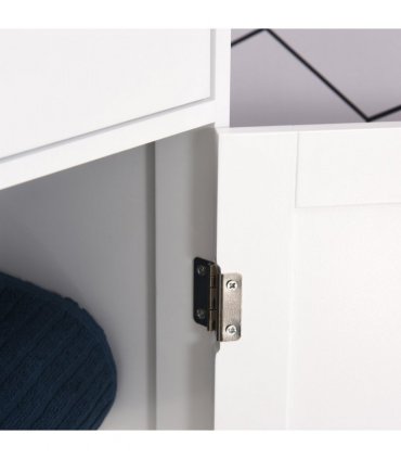 Bathroom Storage Cabinet White 40cmx27cmx171.5cm 3-tier Shelf Drawer Glass Door