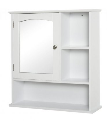 Wall Mount Mirror Cabinet Bathroom Storage Single Door Mounted Glass Cupboard