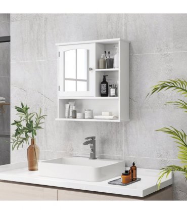 Wall Mount Mirror Cabinet Bathroom Storage Single Door Mounted Glass Cupboard