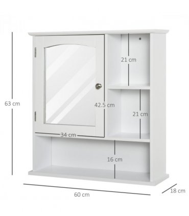Wall Mount Mirror Cabinet Bathroom Storage Single Door Mounted Glass Cupboard