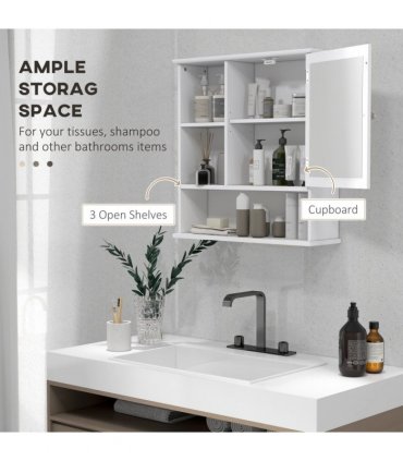 Wall Mount Mirror Cabinet Bathroom Storage Single Door Mounted Glass Cupboard