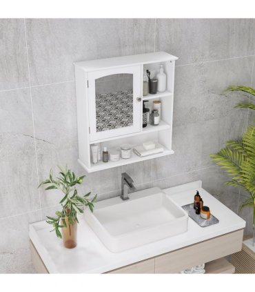 Wall Mount Mirror Cabinet Bathroom Storage Single Door Mounted Glass Cupboard