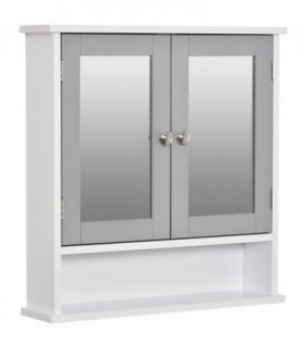 Mirror Cabinet Wall Mounted with Double Mirrored Doors, Hanging Cabinet, Grey
